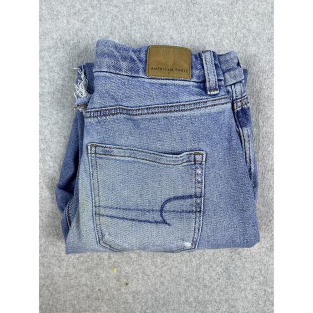 American Eagle Curvy Mom Jeans Womens 4 Short‎ Blue Distressed Denim 25x27